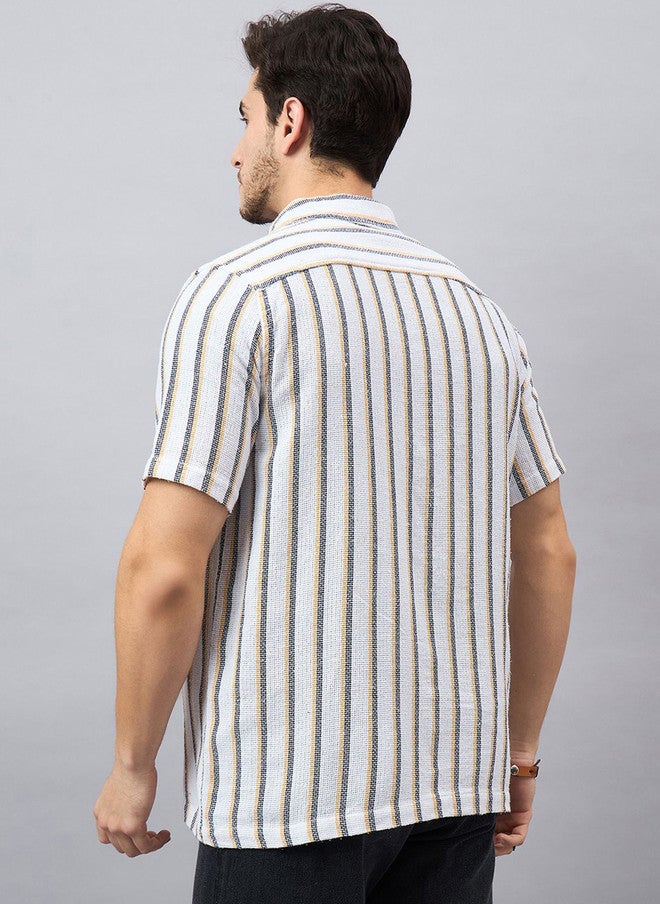 CHIMPAAANZEE Men Spread Collar Striped Casual Shirt - Image 5